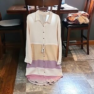 Mystree Cream and Pink Midi Dress